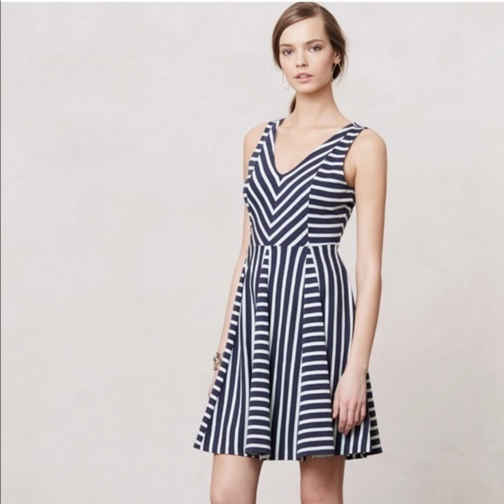 Anthropologie Black and White Striped Mini Dress